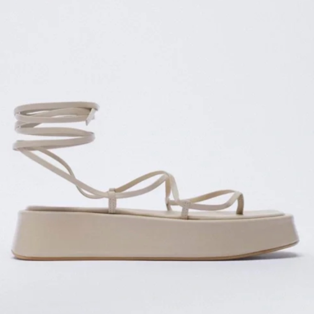 Zara Ankle Wrap Platform Sandals Size 9 NWOT